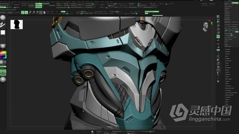 Zbrush教程 ZBrush机甲战士硬表面建模实例制作视频教程  灵感中国网 www.lingganchina.com