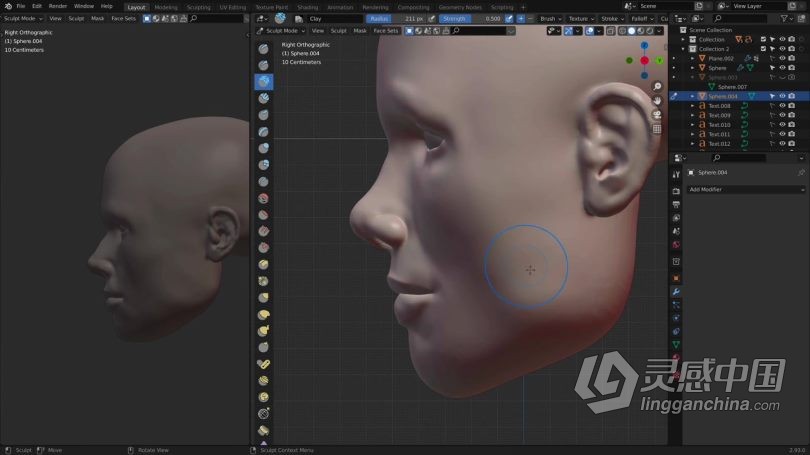 Blender教程 Blender人物头部数字雕刻技术训练视频教程  灵感中国网 www.lingganchina.com
