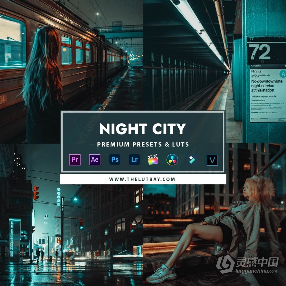 城市夜晚Lightroom预设和视频Luts调色预设 Night City premium presets &amp; Luts  灵感中国网 www.lingganchina.com