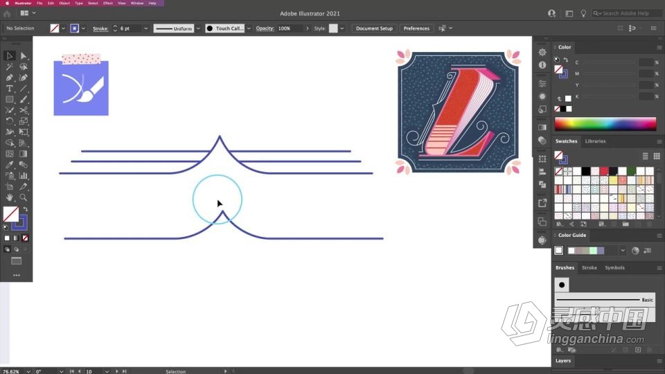 AI创建现代复古首字下沉字母矢量插图工作流程视频教程  灵感中国网 www.lingganchina.com