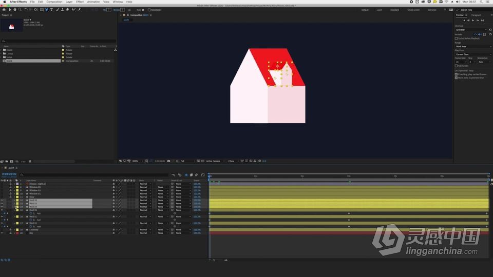 AE创建卡通平面3D房屋动画工作流程视频教程  灵感中国社区 www.lingganchina.com