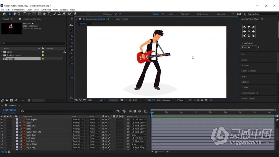 AE创建卡通吉他手角色动画工作流程视频教程  灵感中国社区 www.lingganchina.com