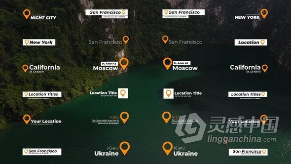 24种定位图形位置介绍文字标题字幕FCPX插件 Location Titles Final Cut Pro  灵感中国网 www.lingganchina.com