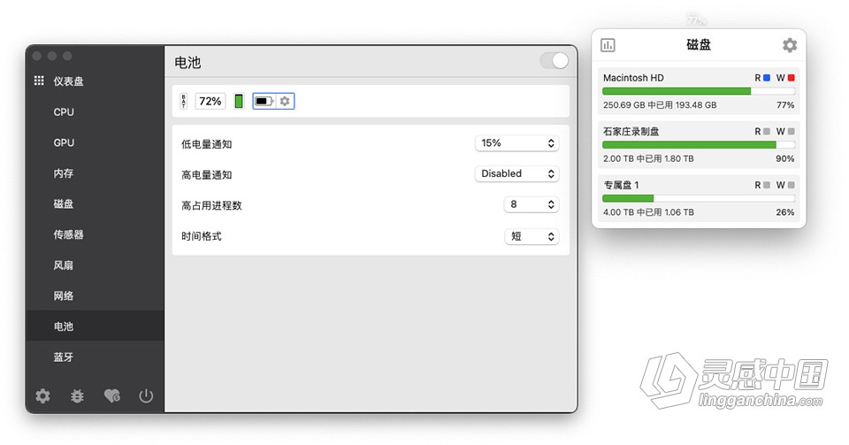 Stats for Mac v2.7.16 中文版 菜单栏系统监视器 免费下载  灵感中国网 www.lingganchina.com