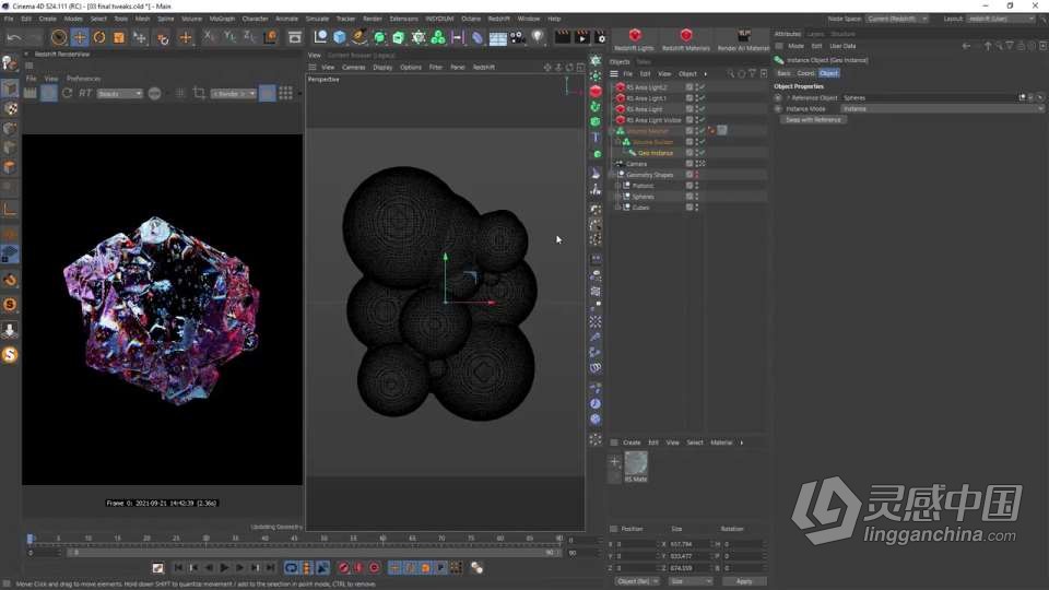 Cinema 4D与Redshift水晶形状物体实例制作视频教程  灵感中国社区 www.lingganchina.com