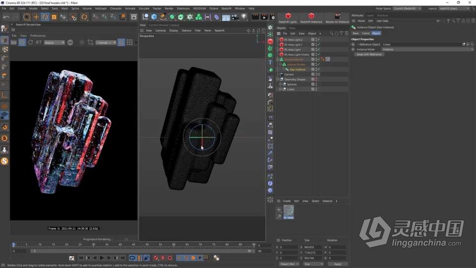 Cinema 4D与Redshift水晶形状物体实例制作视频教程  灵感中国社区 www.lingganchina.com