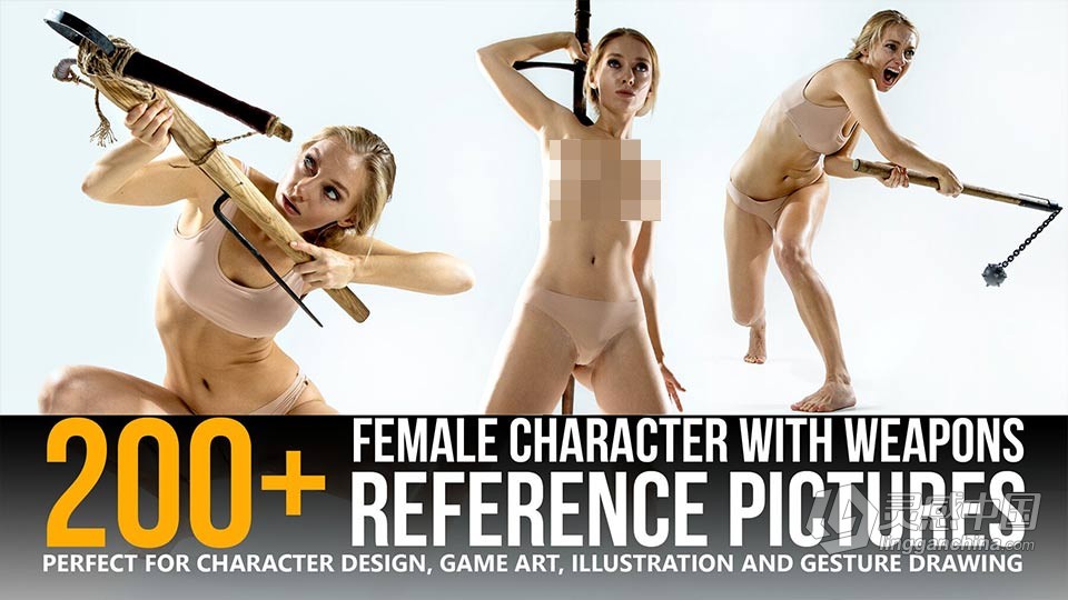 200张各种使用武器女性艺术姿势造型高清参考图合集 200+ Female Character with Weapons - Reference Picture  灵感中国网 www.lingganchina.com