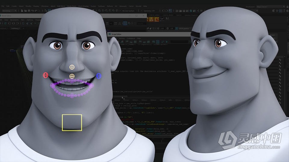 Maya中Python角色嘴唇下巴绑定动画训练频教程  灵感中国社区 www.lingganchina.com