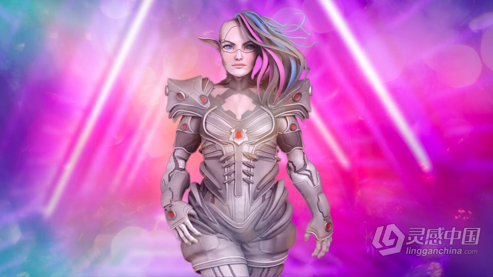 Zbrush赛博朋克女性角色雕刻建模实例制作视频教程  灵感中国网 www.lingganchina.com