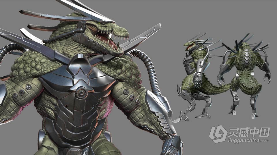 ZBrush机甲蜥蜴数字雕刻制作全流程视频教程  灵感中国网 www.lingganchina.com