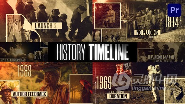 AE与PR模板 - 时间线怀旧复古风重大事件历史回顾纪录片 Events - Cinematic History Timeline  灵感中国网 www.lingganchina.com