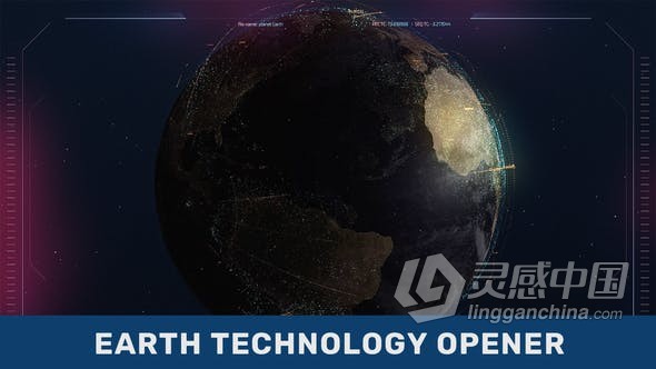 AE模板-3D地球随着闪烁灯光粒子叠加元素旋转技术片头视频介绍工程文件下载  灵感中国网 www.lingganchina.com