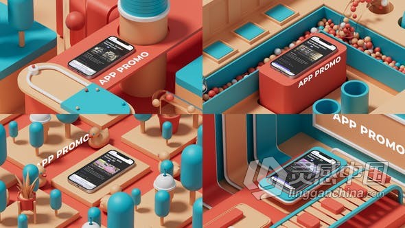 AE模板-3D等距动画场景IPhone手机模型展示产品标识网站宣传视频工程文件下载  灵感中国网 www.lingganchina.com