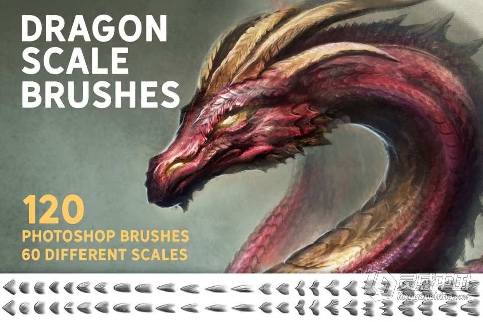 200款龙鳞纹有鳞爬行动物鳞片皮肤无缝纹理PS笔刷 Dragon Bundle Brushes  灵感中国网 www.lingganchina.com