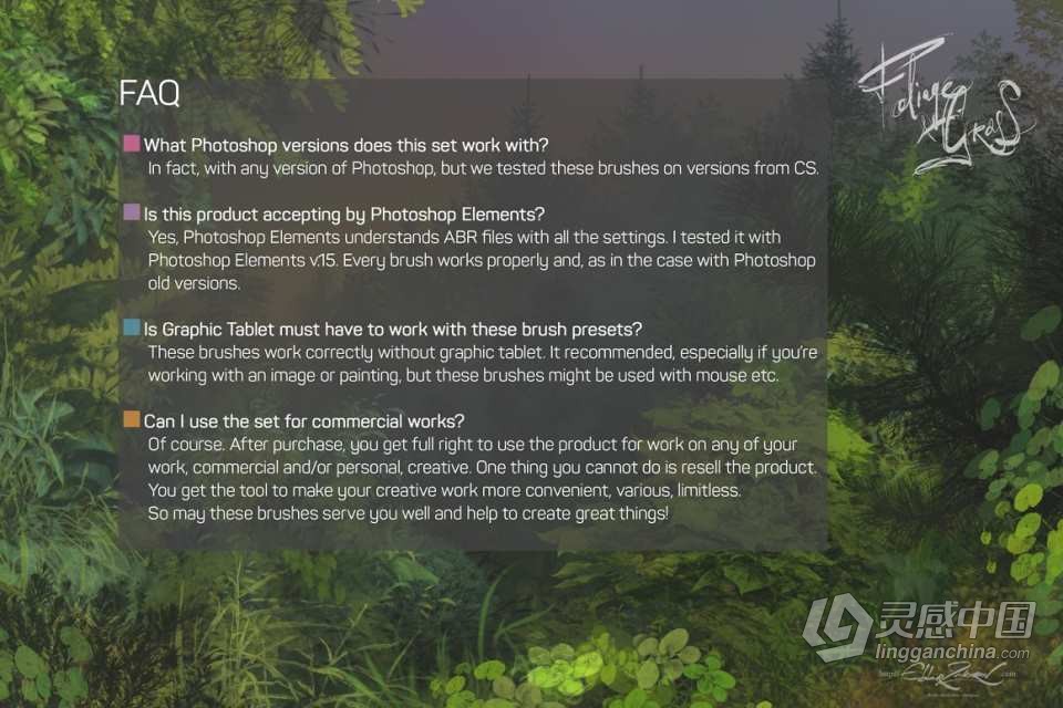 60种地表苔藓地衣草地叶子植物PS笔刷套装 60 Photoshop Foliage &amp; Grass brushes  灵感中国网 www.lingganchina.com