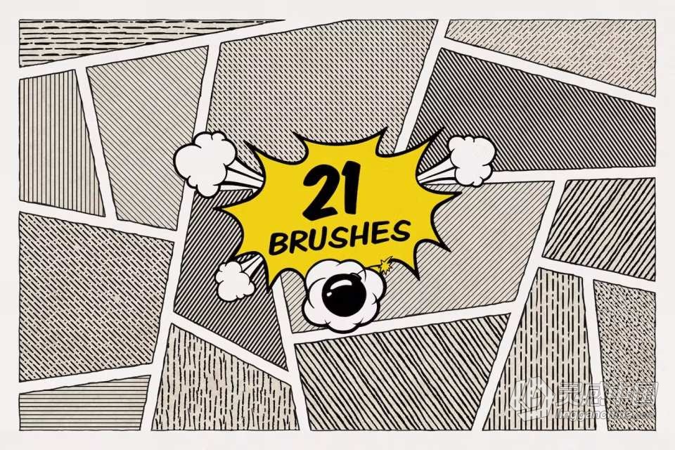 21支复古线条阴影手绘漫画Procreate笔刷 Vintage Comics: Line Procreate Brushes  灵感中国网 www.lingganchina.com