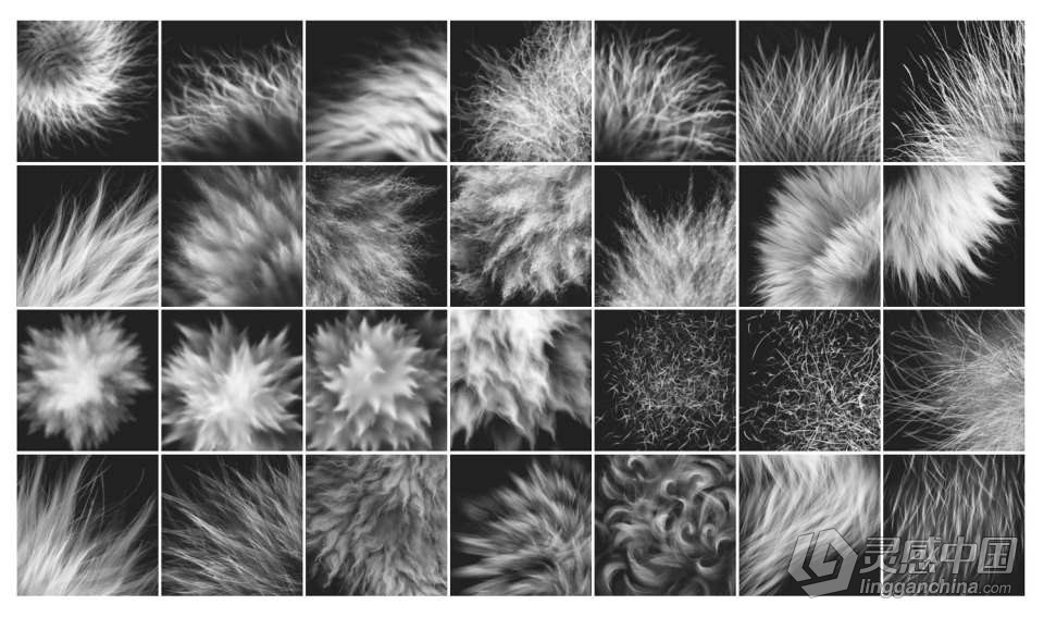 28个适用于PS和Clip Studio Paint 的逼真动物毛发绘画笔刷 Realistic FUR: 28 Brushes for CLIP STUDIO  灵感中国网 www.lingganchina.com