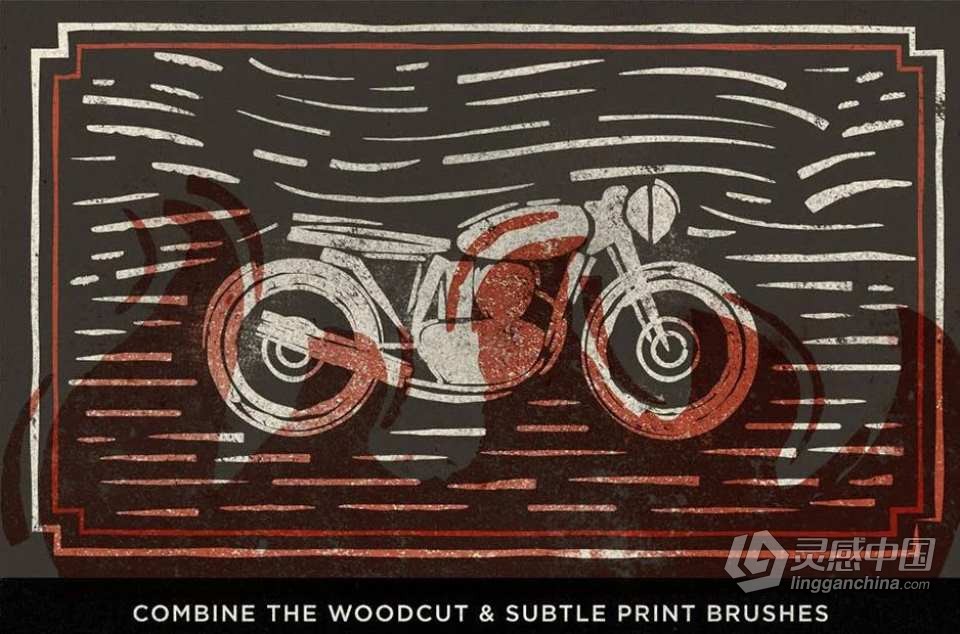 木刻版画雕刻纹理逼真效果PS/AI笔刷 The Woodcut Brush Kit For Adobe Illustrator  灵感中国网 www.lingganchina.com