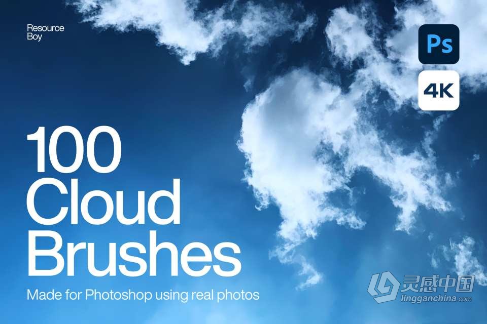 【PS笔刷】10个4K高清天空云彩白云PS绘画笔刷 100 Cloud Photoshop Brushes  灵感中国网 www.lingganchina.com