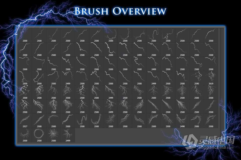 【PS笔刷】102个雷击闪电高压电流特效PS笔刷 102 Lightning Brushes  灵感中国网 www.lingganchina.com