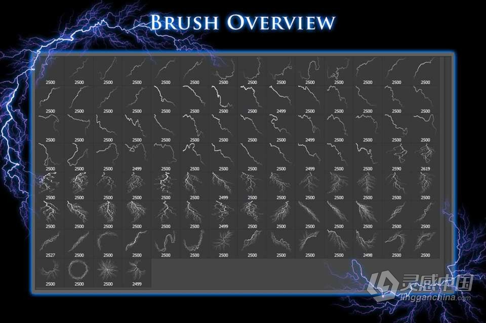 【PS笔刷】102个雷击闪电高压电流特效PS笔刷 102 Lightning Brushes  灵感中国社区 www.lingganchina.com