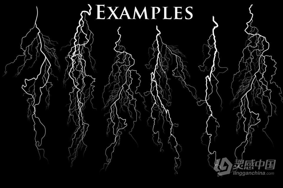 【PS笔刷】102个雷击闪电高压电流特效PS笔刷 102 Lightning Brushes  灵感中国网 www.lingganchina.com