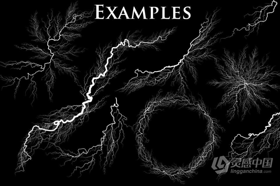 【PS笔刷】102个雷击闪电高压电流特效PS笔刷 102 Lightning Brushes  灵感中国网 www.lingganchina.com