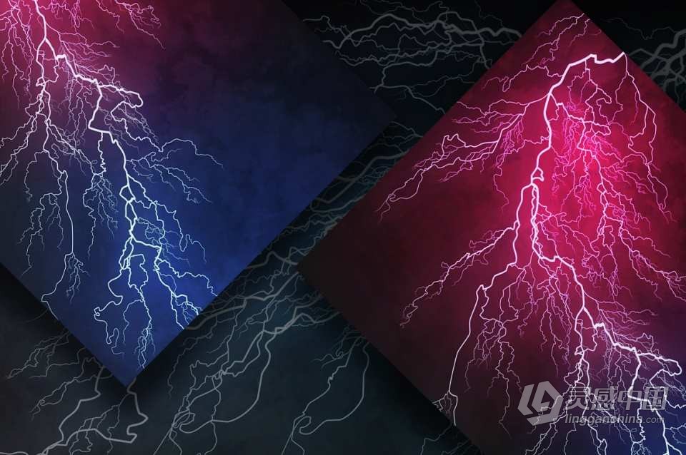 【PS笔刷】102个雷击闪电高压电流特效PS笔刷 102 Lightning Brushes  灵感中国网 www.lingganchina.com