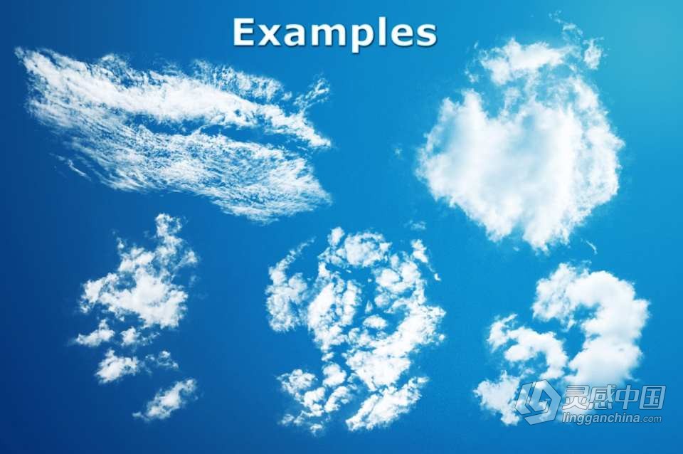 【PS笔刷】100个白云乌云云彩图形PS笔刷 100 Cloud Brushes +Extras  灵感中国网 www.lingganchina.com