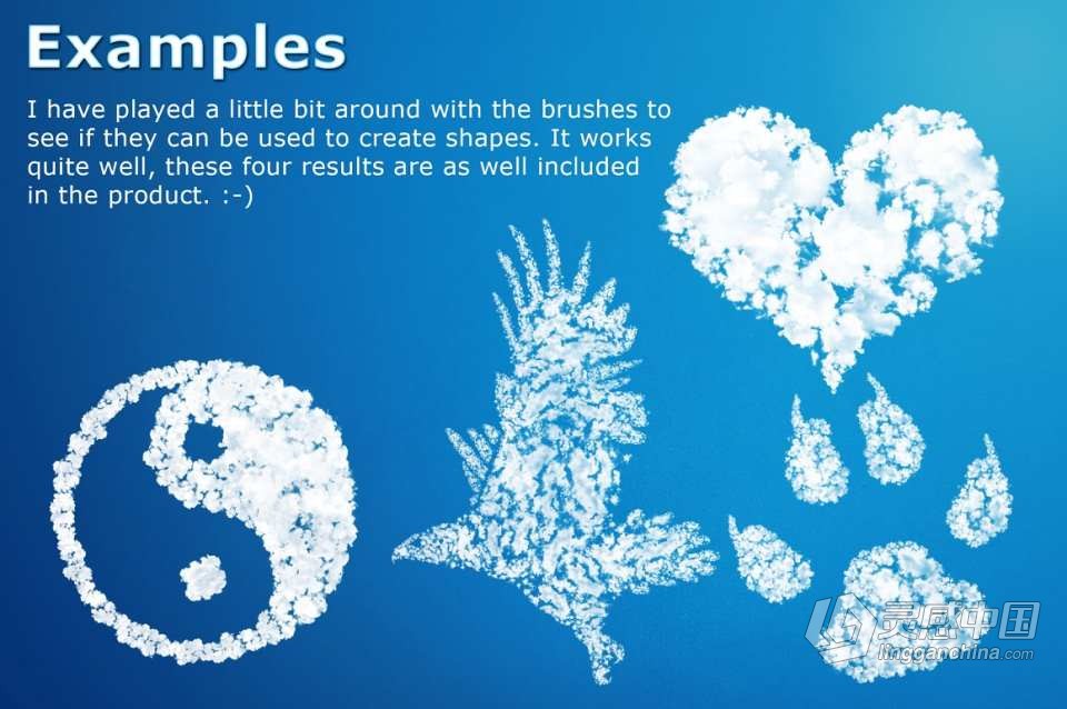 【PS笔刷】100个白云乌云云彩图形PS笔刷 100 Cloud Brushes +Extras  灵感中国网 www.lingganchina.com