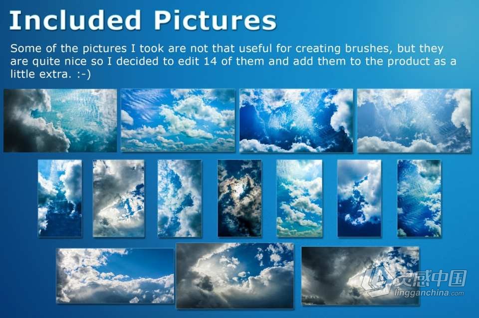 【PS笔刷】100个白云乌云云彩图形PS笔刷 100 Cloud Brushes +Extras  灵感中国网 www.lingganchina.com
