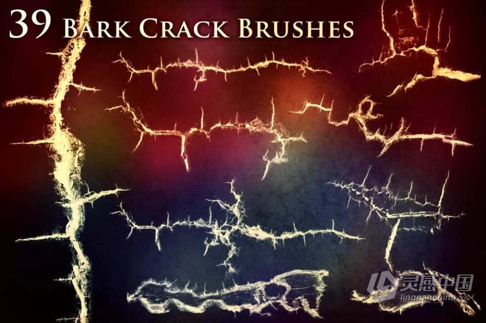 【PS笔刷】39个破裂树皮纹理裂缝效果PS笔刷Affinity画笔Procreate笔刷 39 Crack Brushes  灵感中国社区 www.lingganchina.com