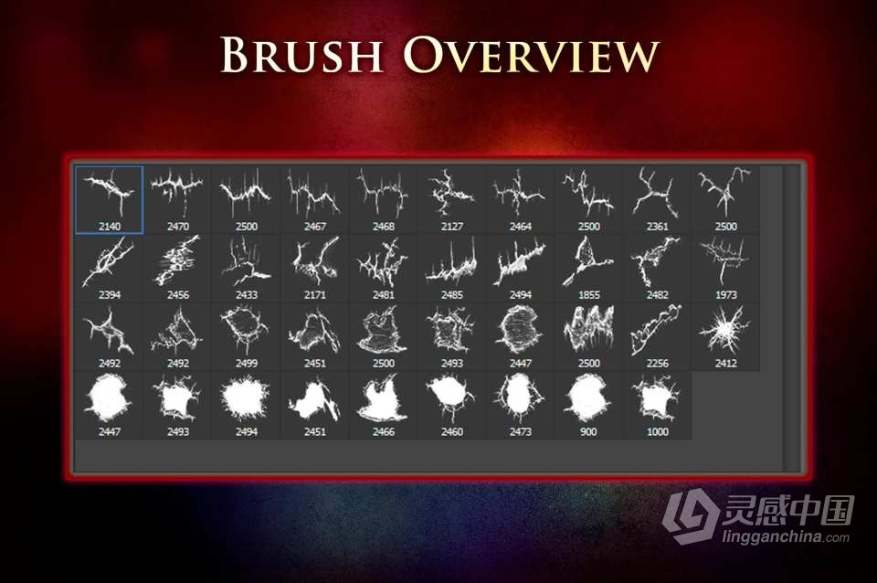【PS笔刷】39个破裂树皮纹理裂缝效果PS笔刷Affinity画笔Procreate笔刷 39 Crack Brushes  灵感中国网 www.lingganchina.com
