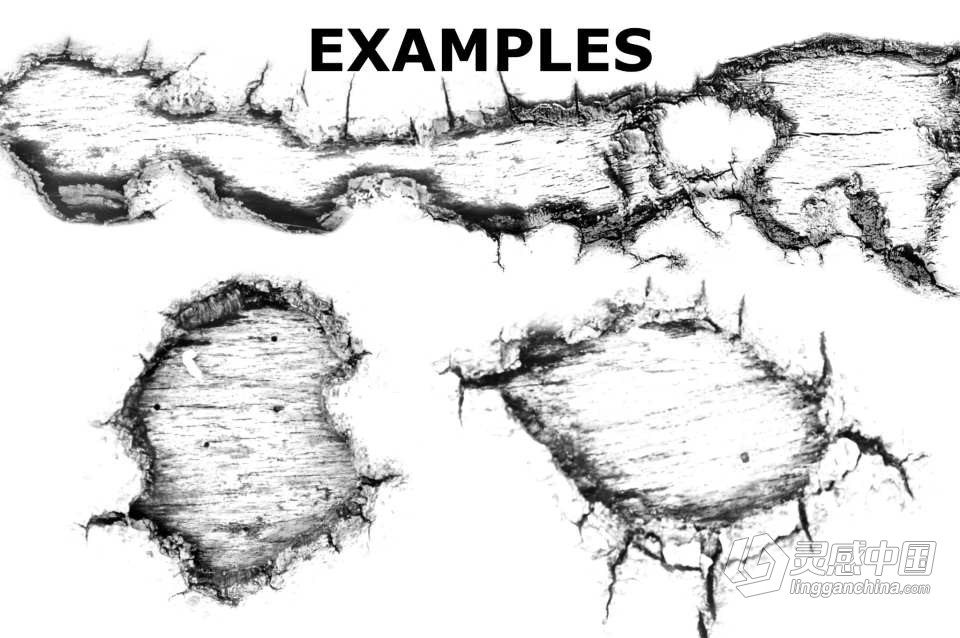 【PS笔刷】39个破裂树皮纹理裂缝效果PS笔刷Affinity画笔Procreate笔刷 39 Crack Brushes  灵感中国网 www.lingganchina.com