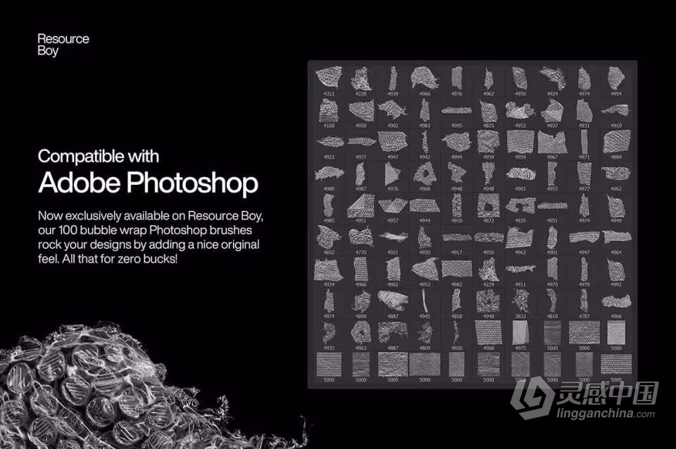 【PS笔刷】100个4K透明塑料气泡薄膜覆盖效果PS笔刷 100 Bubble Wrap Photoshop Brushes  灵感中国网 www.lingganchina.com