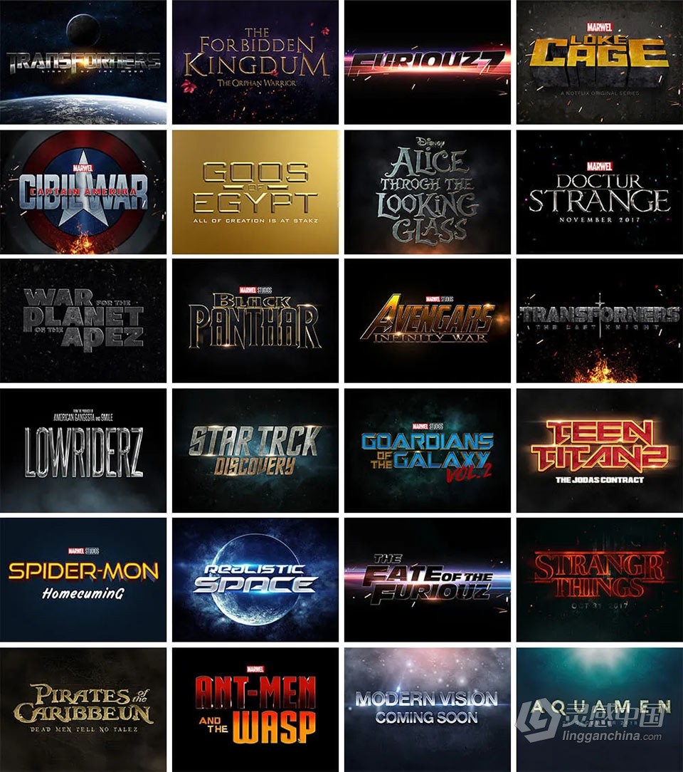 【PS样式】200多个电影卡通水彩复古3D文字效果 Photoshop文本样式合集 200+ Photoshop Text Effects Bundle  灵感中国网 www.lingganchina.com