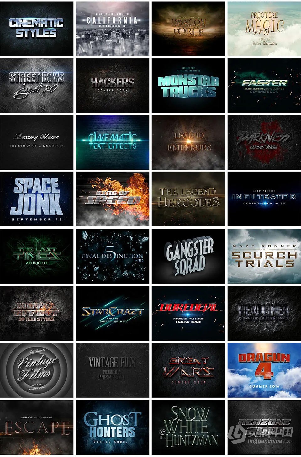 【PS样式】200多个电影卡通水彩复古3D文字效果 Photoshop文本样式合集 200+ Photoshop Text Effects Bundle  灵感中国网 www.lingganchina.com