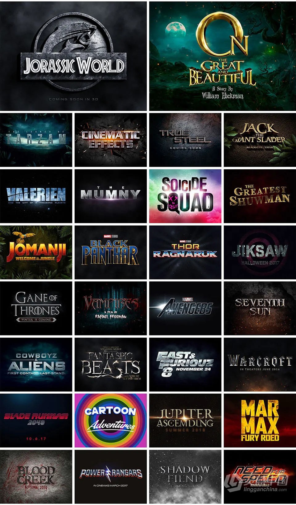 【PS样式】200多个电影卡通水彩复古3D文字效果 Photoshop文本样式合集 200+ Photoshop Text Effects Bundle  灵感中国网 www.lingganchina.com