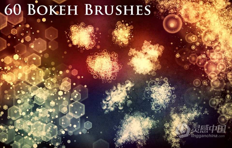 【PS笔刷】60个发光圆点菱形散景光斑PS笔刷Affinity画笔Procreate笔刷 60 Bokeh Brushes &amp; PNGs  灵感中国网 www.lingganchina.com