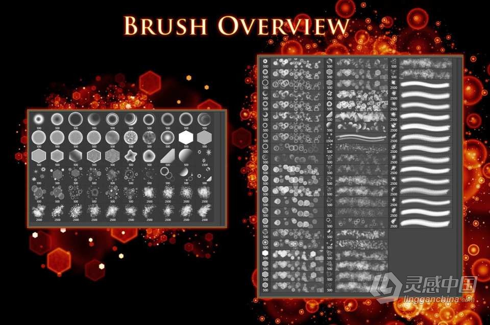 【PS笔刷】60个发光圆点菱形散景光斑PS笔刷Affinity画笔Procreate笔刷 60 Bokeh Brushes &amp; PNGs  灵感中国网 www.lingganchina.com
