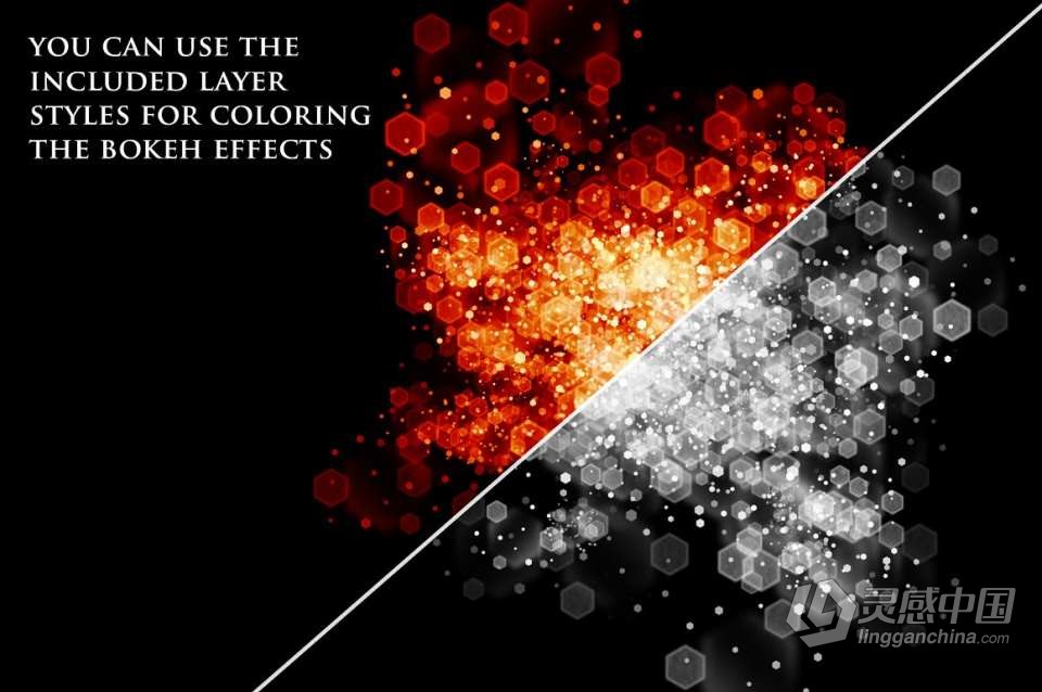【PS笔刷】60个发光圆点菱形散景光斑PS笔刷Affinity画笔Procreate笔刷 60 Bokeh Brushes &amp; PNGs  灵感中国网 www.lingganchina.com