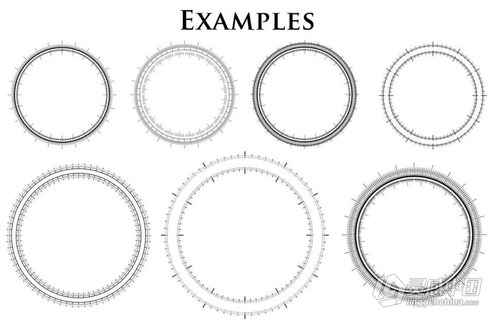 【PS笔刷】198种简单的未来派圆形圆环图案PS笔刷Affinity画笔Procreate笔刷 198 Simple Futuristic Circle Bru  灵感中国社区 www.lingganchina.com