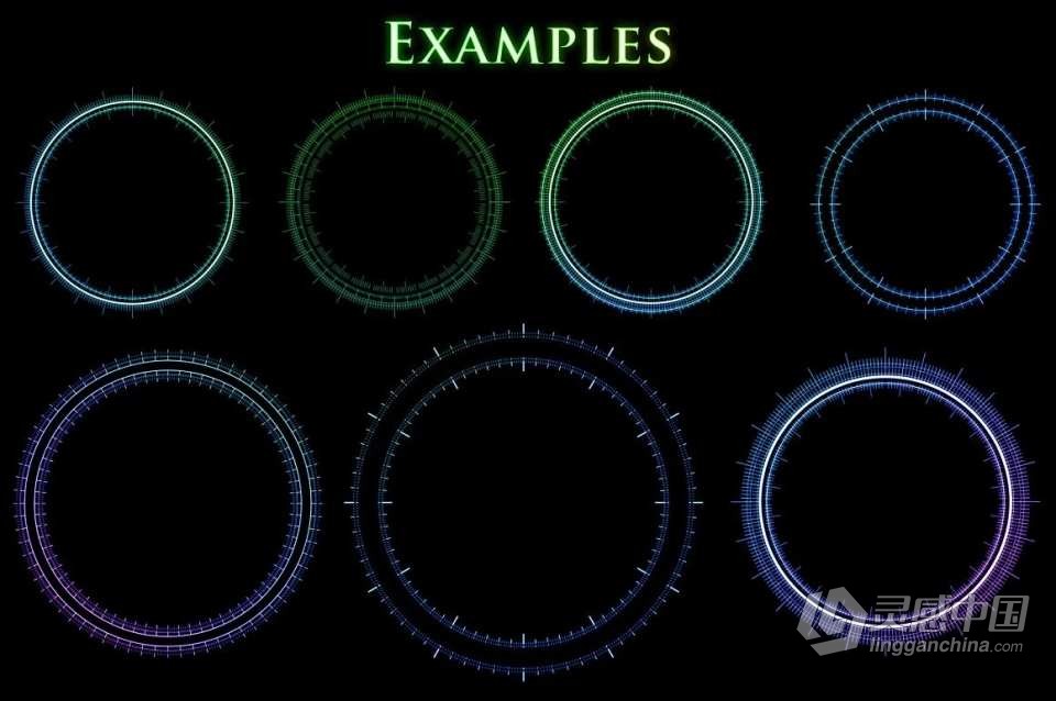 【PS笔刷】198种简单的未来派圆形圆环图案PS笔刷Affinity画笔Procreate笔刷 198 Simple Futuristic Circle Bru  灵感中国网 www.lingganchina.com