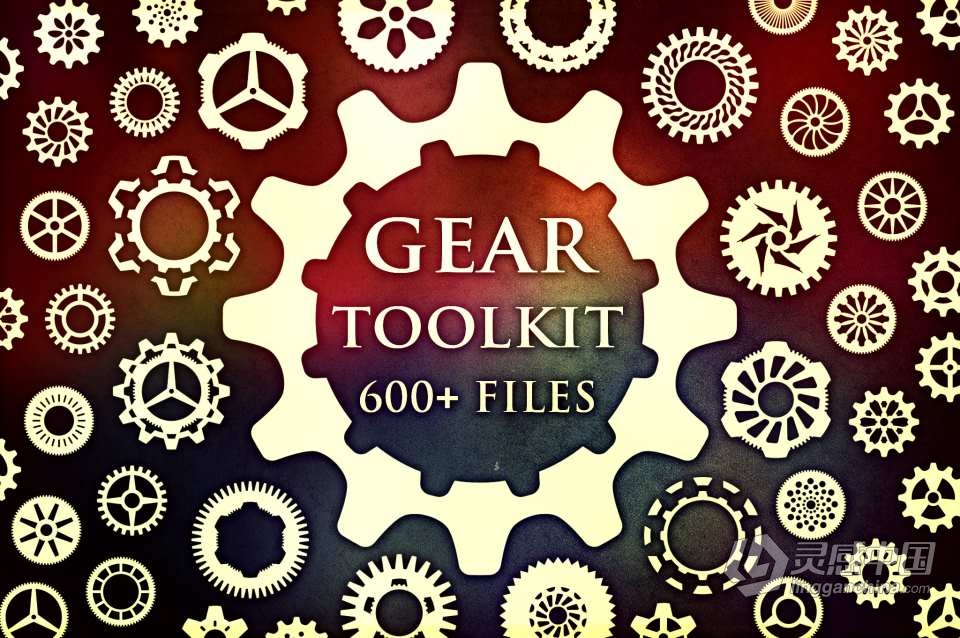 【PS笔刷】70个高分辨率工业齿轮图案PS笔刷Affinity画笔Procreate笔刷 Gear Toolkit  灵感中国网 www.lingganchina.com