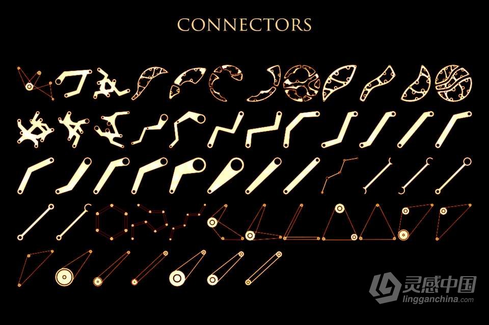 【PS笔刷】70个高分辨率工业齿轮图案PS笔刷Affinity画笔Procreate笔刷 Gear Toolkit  灵感中国网 www.lingganchina.com