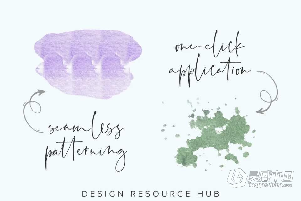 【PS样式】41种紫色蓟花水彩画纹理图案文本样式PS样式AI色板 Thistle Field Watercolor PS Styles  灵感中国网 www.lingganchina.com
