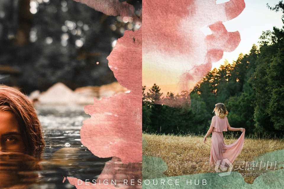 【PS样式】23种橙色野花水彩纹理图案文本样式PS样式AI色板 Orange Wildflower Photoshop Styles  灵感中国网 www.lingganchina.com