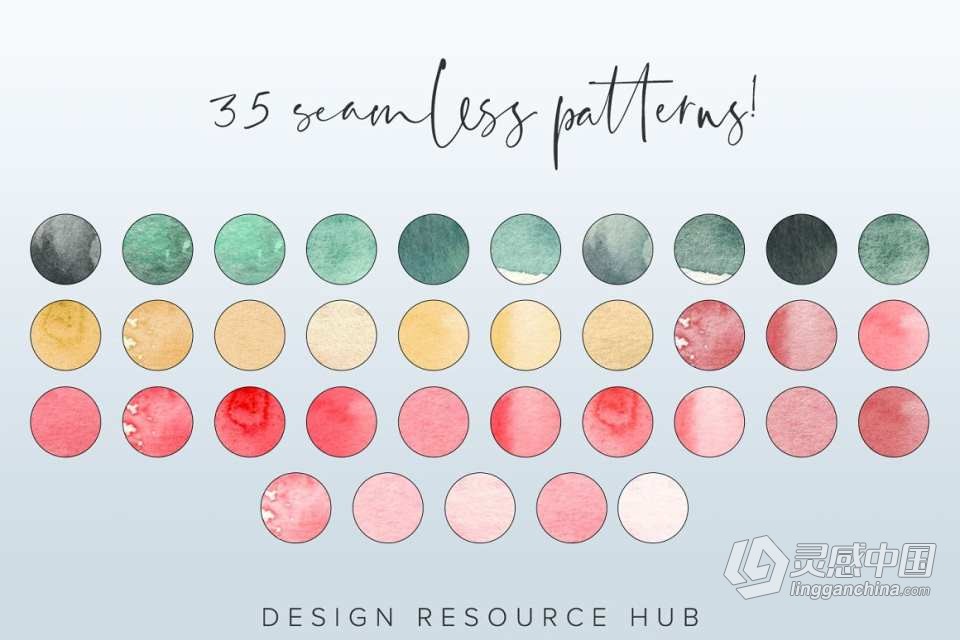 【PS样式】35种樱花水彩画纹理图案文本样式PS样式AI色板 Beach Foam Watercolor Layer Styles  灵感中国网 www.lingganchina.com