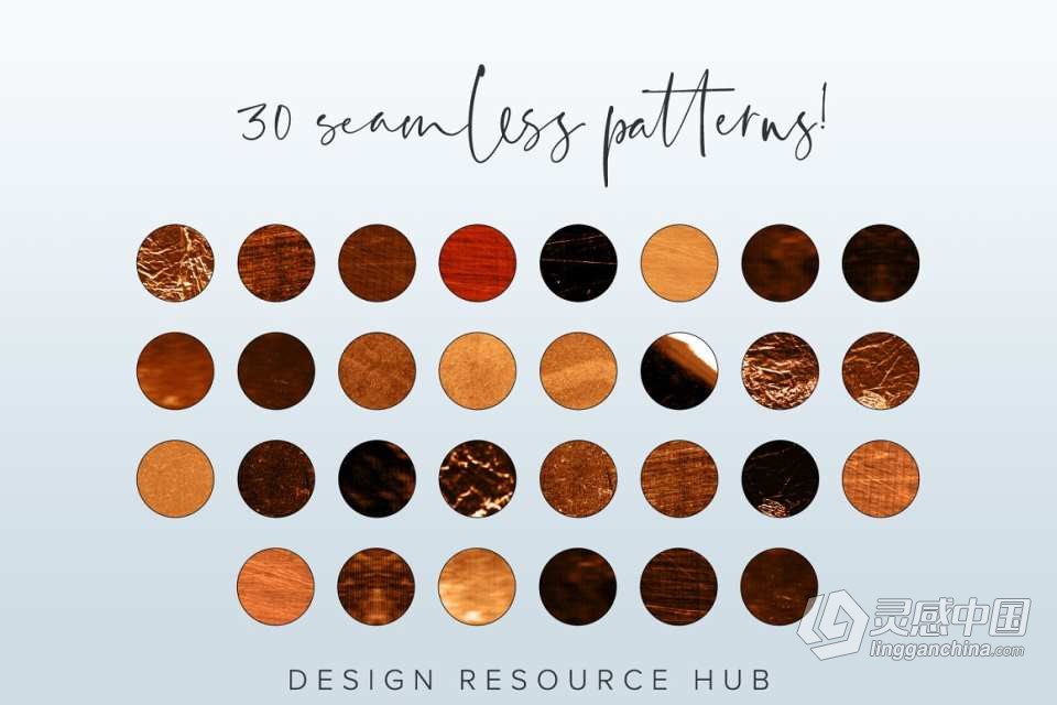 【PS样式】30种深色金属铜纹理图案文本样式PS样式AI色板 Dark Copper Photoshop Layer Styles  灵感中国网 www.lingganchina.com