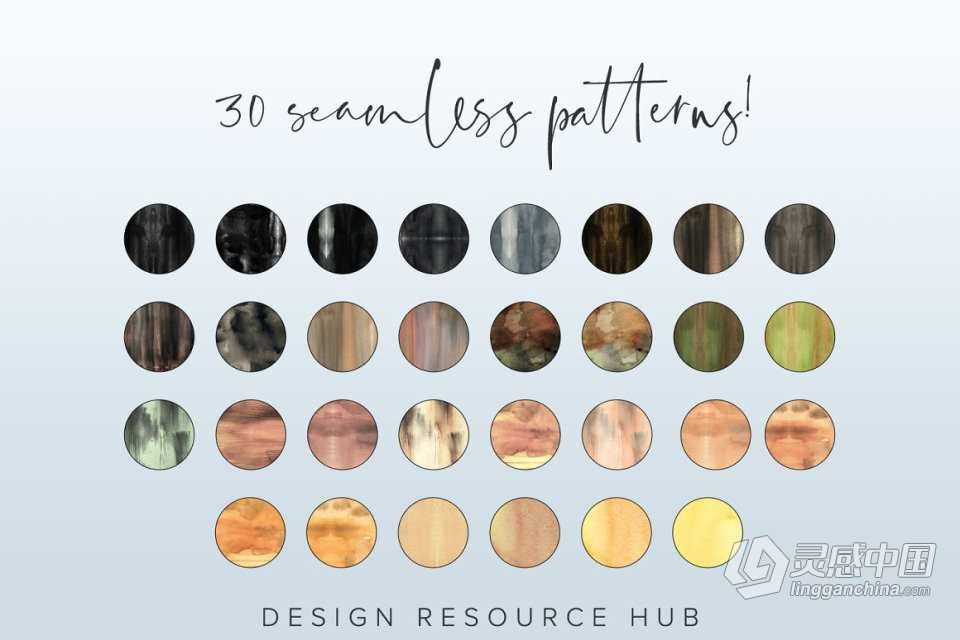 【PS样式】30种森林水彩纹理图案文本样式PS样式AI色板 Deep Forest Watercolor PS Styles  灵感中国网 www.lingganchina.com